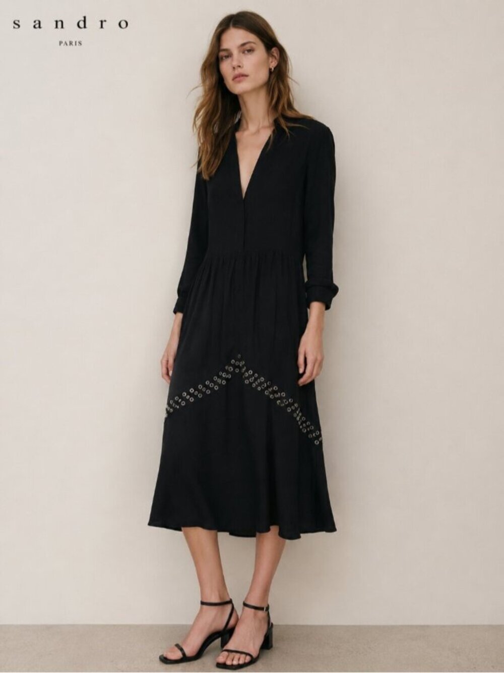 Sandro Black Embellished Maxi Dress – Size 1 | Paris Chic | Effortless 0631